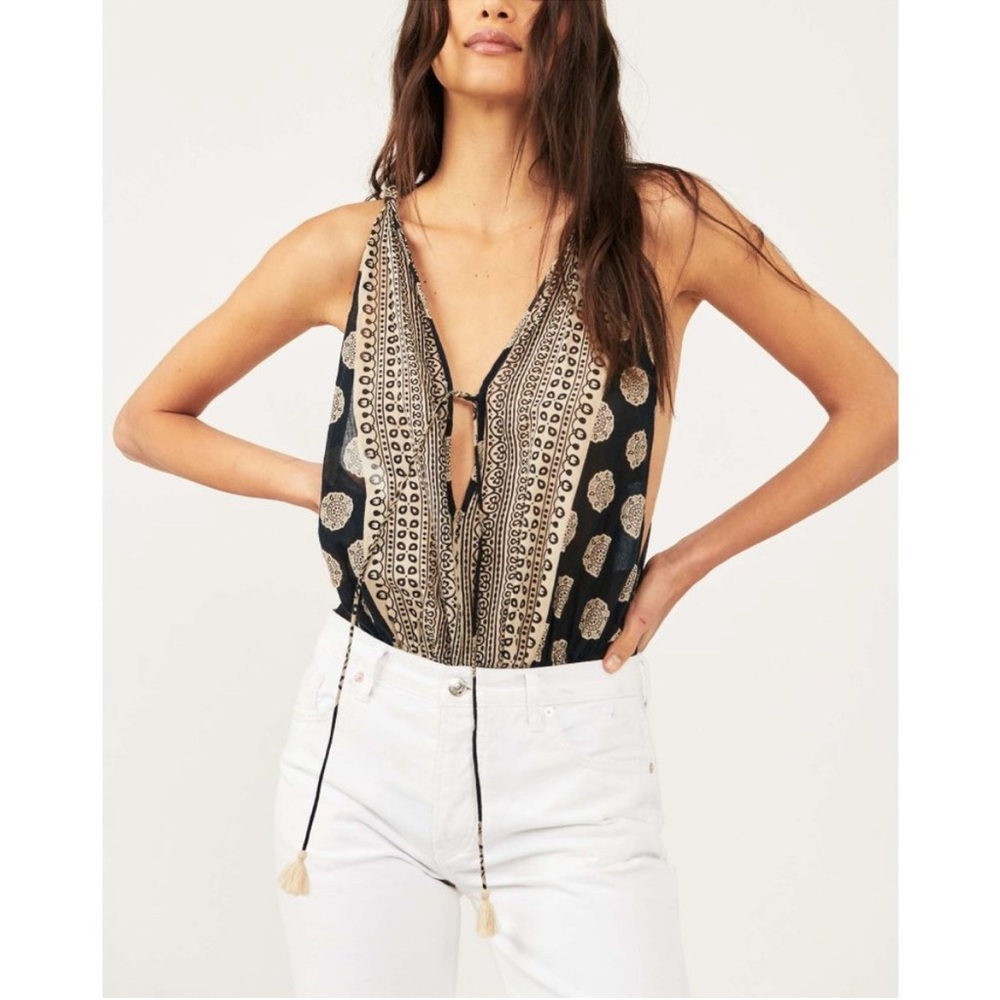 Free People Black and Gold Bodysuit